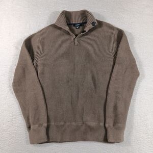 Vintage J Crew Sweater Mens Medium Brown Knit Mock Neck Rib Stitch Fisherman